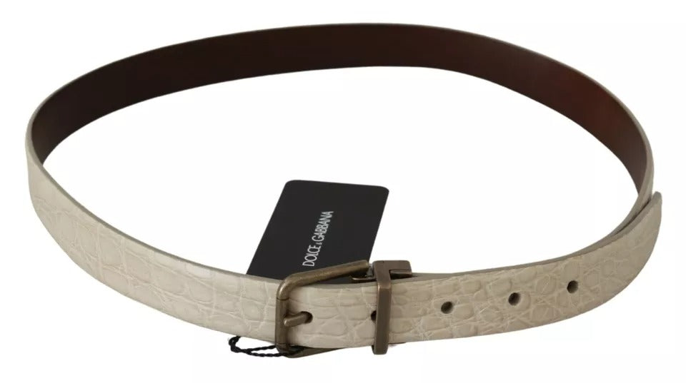 Dolce & Gabbana Cream Beige Gold Buckle Waist Leather Belt-3