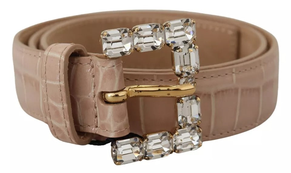 Dolce & Gabbana Beige Leder Kristallschnalle Frauen Gürtel-2