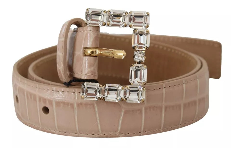 Dolce & Gabbana Beige Leder Kristallschnalle Frauen Gürtel-1