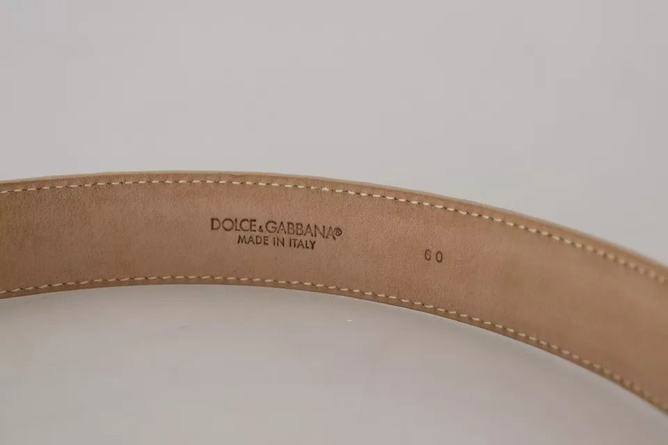 Dolce & Gabbana Beige Leder Kristallschnalle Frauen Gürtel-7