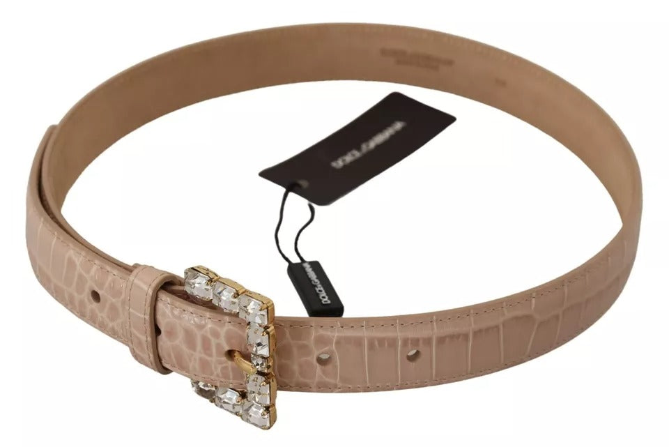 Dolce & Gabbana Beige Leder Kristallschnalle Frauen Gürtel-4