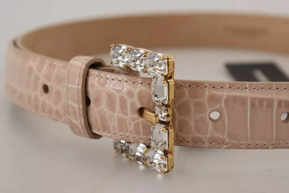 Dolce & Gabbana Beige Leder Kristallschnalle Frauen Gürtel-8