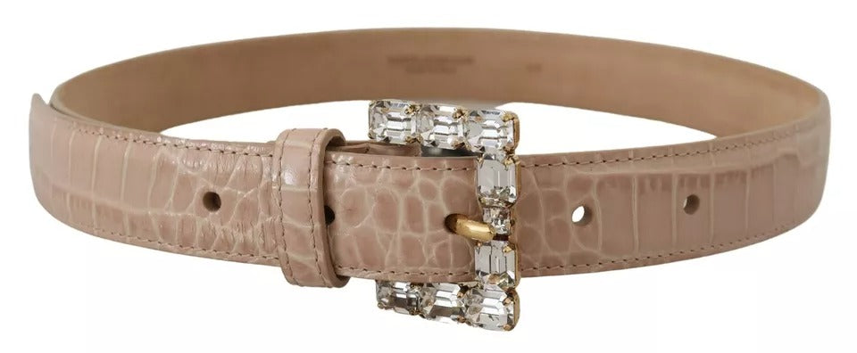 Dolce & Gabbana Beige Leder Kristallschnalle Frauen Gürtel-5