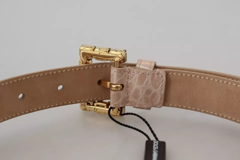 Dolce & Gabbana Beige Leder Kristallschnalle Frauen Gürtel-6