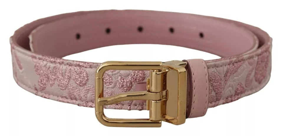 Cinturón Dolce & Gabbana con bordado en jacquard rosa y hebilla metálica dorada-2