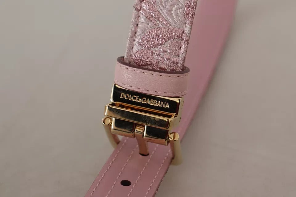 Cinturón Dolce & Gabbana con bordado en jacquard rosa y hebilla metálica dorada-4
