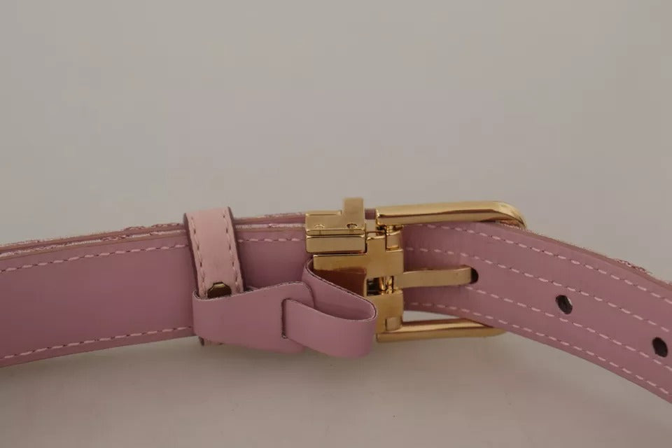 Cinturón Dolce & Gabbana con bordado en jacquard rosa y hebilla metálica dorada-5