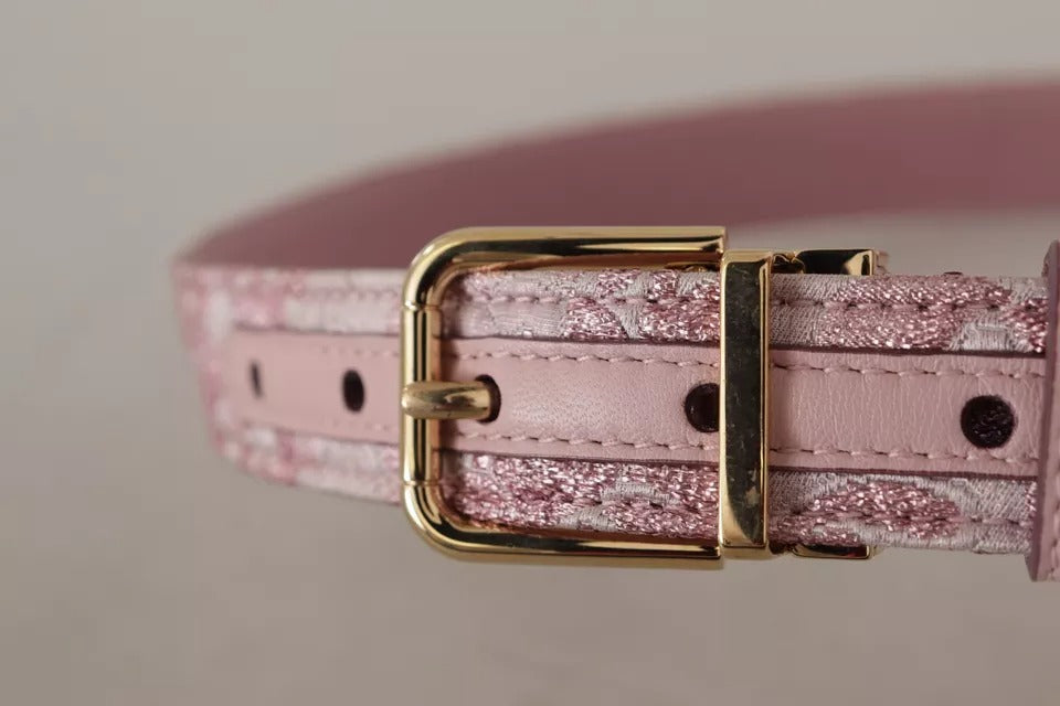 Cinturón Dolce & Gabbana con bordado en jacquard rosa y hebilla metálica dorada-7
