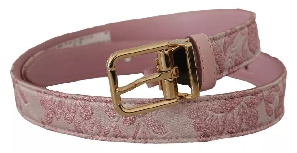 Cinturón Dolce & Gabbana con bordado en jacquard rosa y hebilla metálica dorada-1
