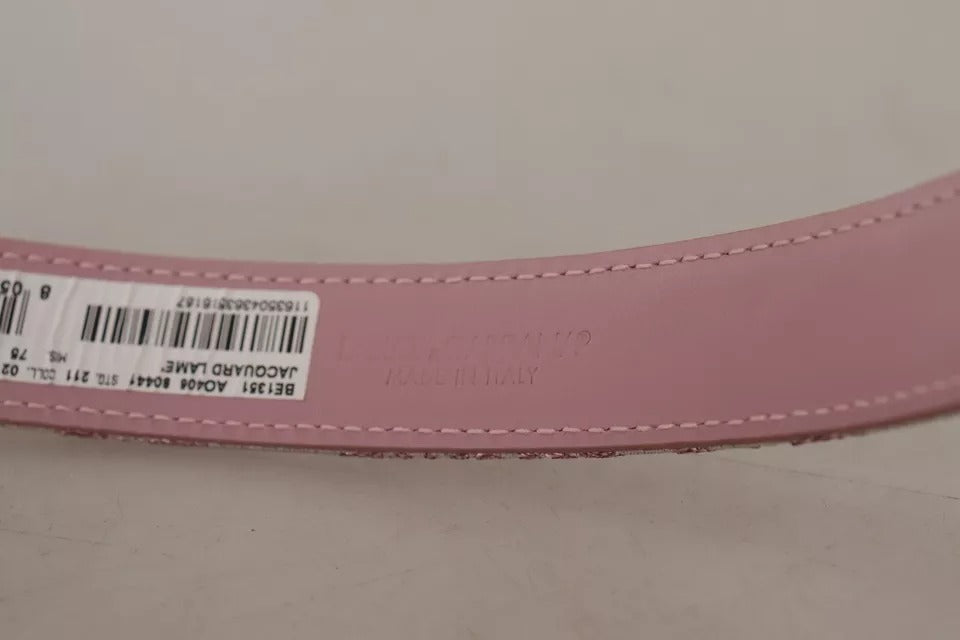 Cinturón Dolce & Gabbana con bordado en jacquard rosa y hebilla metálica dorada-8