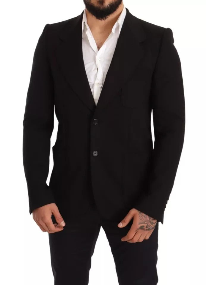 Dolce & Gabbana Schwarzer Wollmantel Slim Fit Jacke Blazer-4