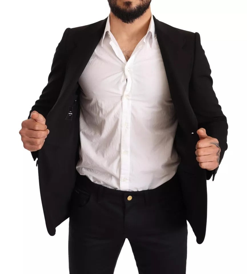 Dolce & Gabbana Schwarzer Wollmantel Slim Fit Jacke Blazer-5
