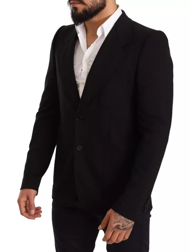 Dolce & Gabbana Schwarzer Wollmantel Slim Fit Jacke Blazer-7