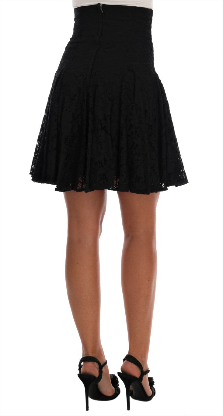 Dolce & Gabbana Black A-line skirt with floral lace neckline-3