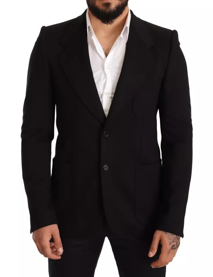 Dolce & Gabbana Schwarzer Wollmantel Slim Fit Jacke Blazer-1