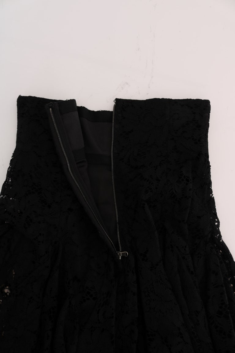 Dolce & Gabbana Black A-line skirt with floral lace neckline-4