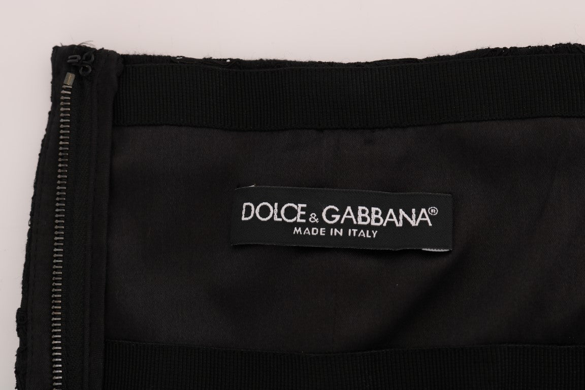 Dolce & Gabbana Black A-line skirt with floral lace neckline-5