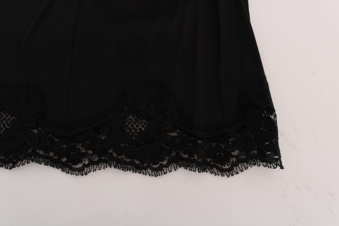Dolce & Gabbana Black A-line skirt with floral lace neckline-6