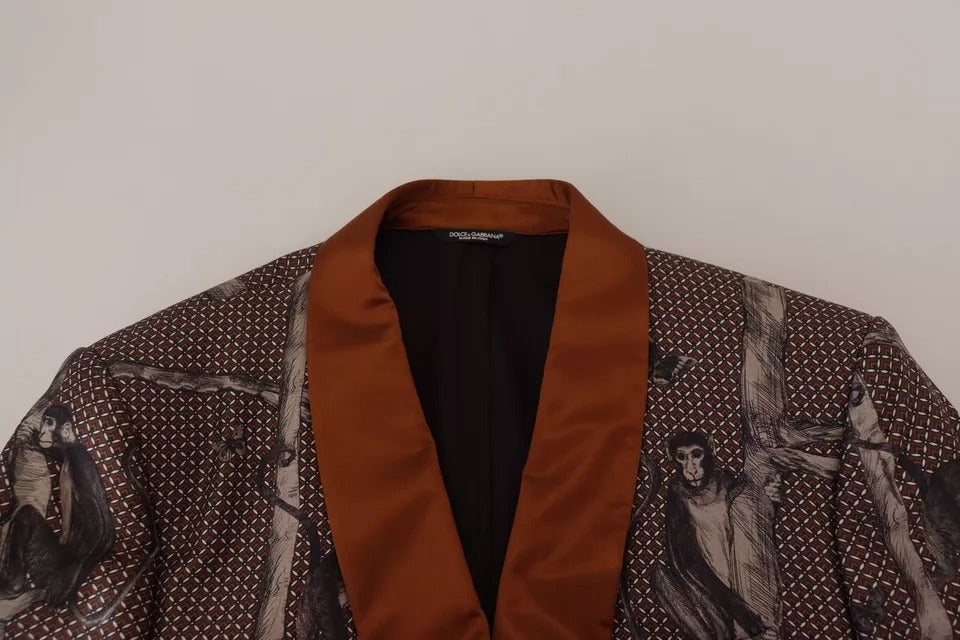 Dolce & Gabbana Bronze Monkey Print Silk Slim Jacket Blazer-2