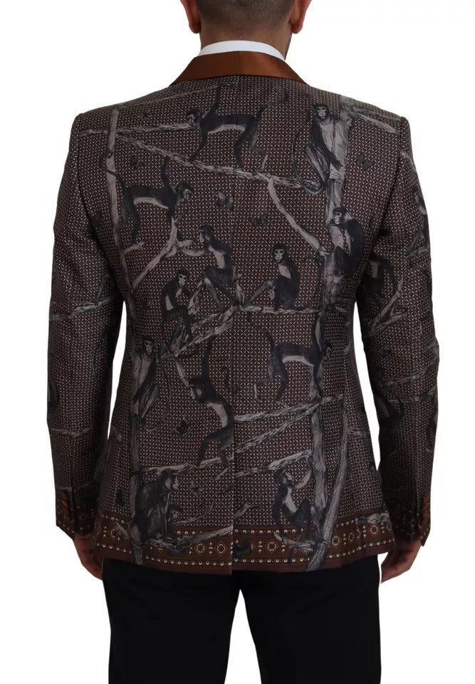 Dolce & Gabbana Bronze Monkey Print Silk Slim Jacket Blazer-3