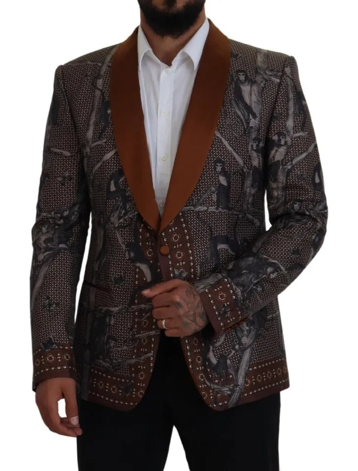 Dolce & Gabbana Bronze Monkey Print Silk Slim Jacket Blazer-4