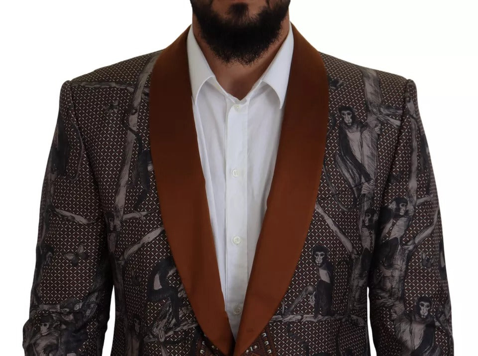Dolce & Gabbana Bronze Monkey Print Silk Slim Jacket Blazer-7