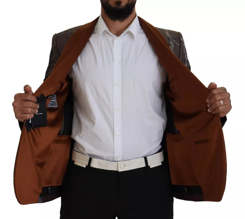 Dolce & Gabbana Bronze Monkey Print Silk Slim Jacket Blazer-8