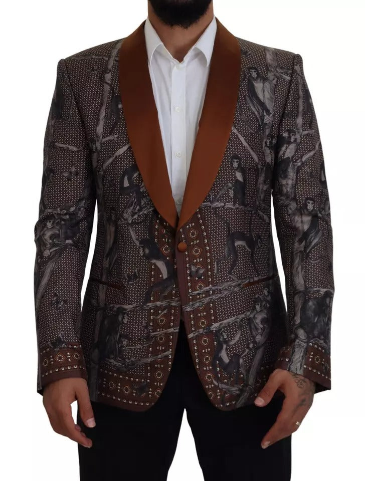 Dolce & Gabbana Bronze Monkey Print Silk Slim Jacket Blazer-1