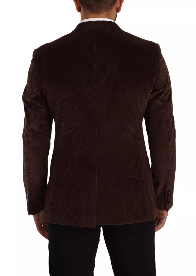 Dolce & Gabbana Brown Corduroy Coat DG Logo Blazer-2