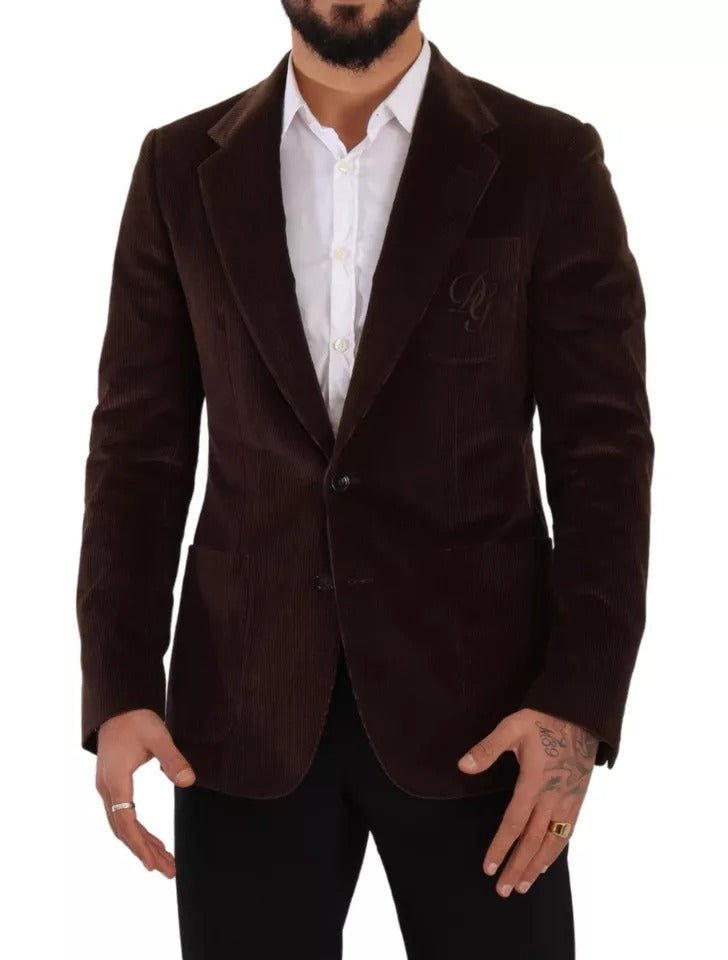 Dolce & Gabbana Brown Corduroy Coat DG Logo Blazer-3