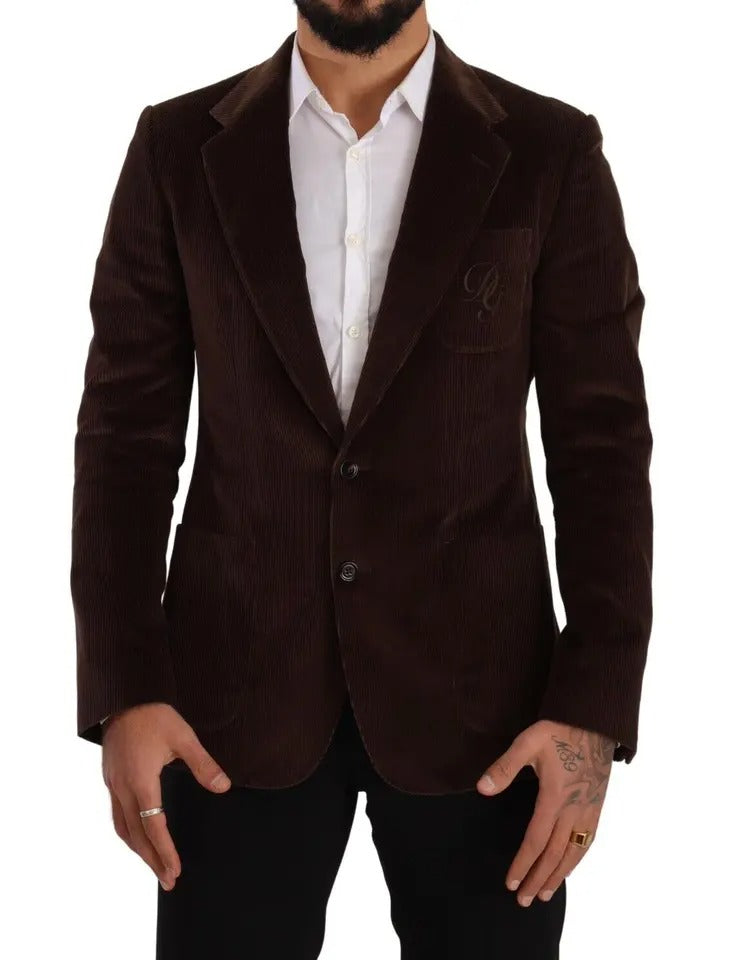 Dolce & Gabbana Brown Corduroy Coat DG Logo Blazer-1