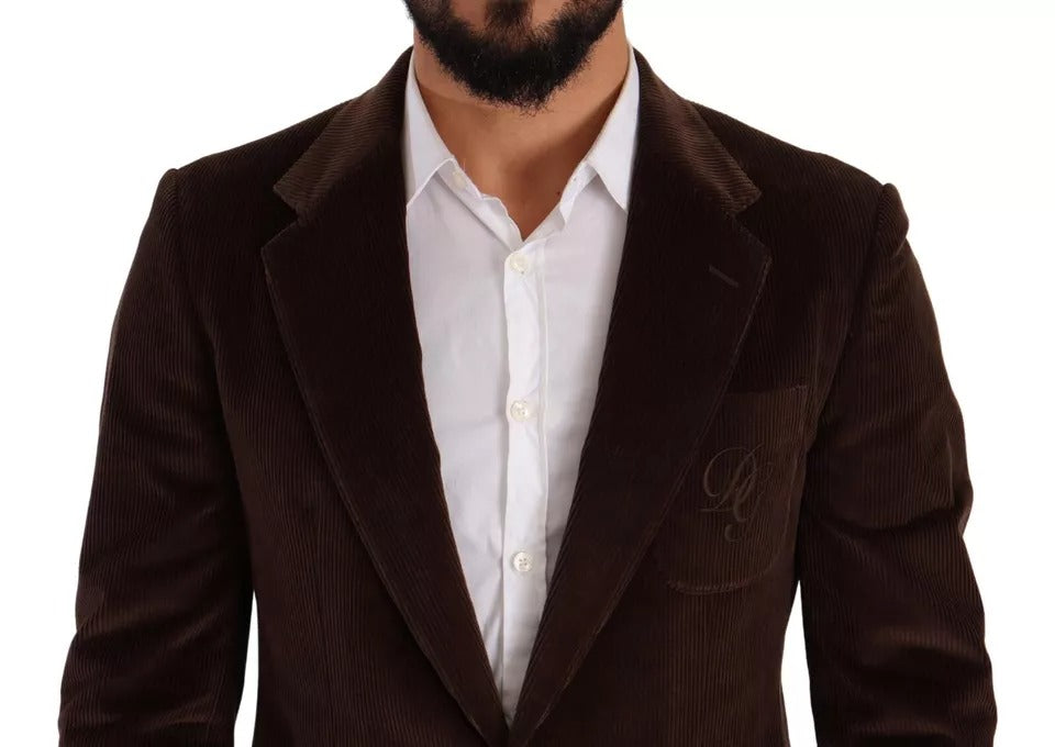 Dolce & Gabbana Brown Corduroy Coat DG Logo Blazer-4