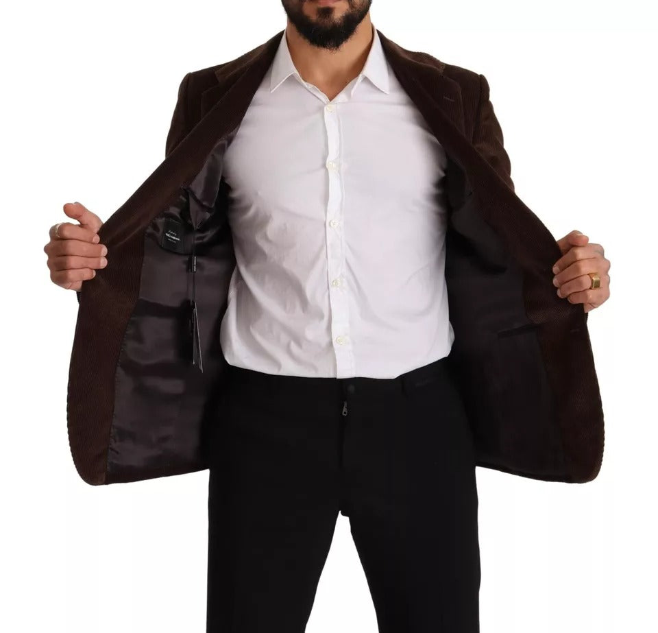 Dolce & Gabbana Brown Corduroy Coat DG Logo Blazer-7