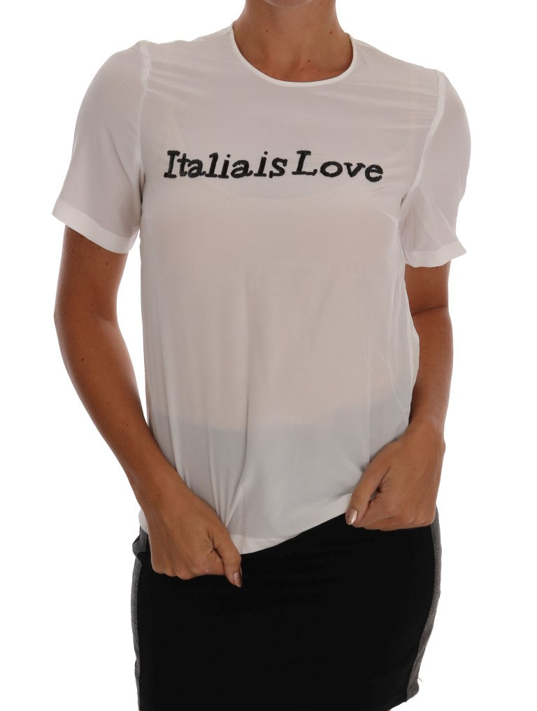 Camiseta de seda blanca Dolce & Gabbana Blusa ITALIA IS LOVE-1