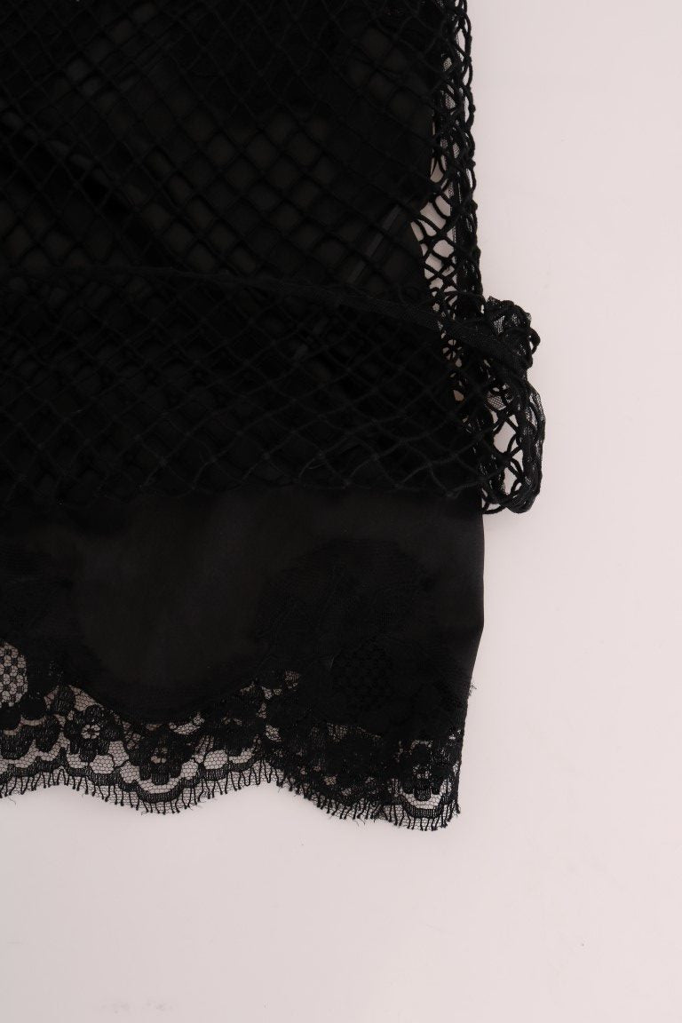 Dolce & Gabbana Schwarzes Seidennetz-Top mit floraler Spitze-4