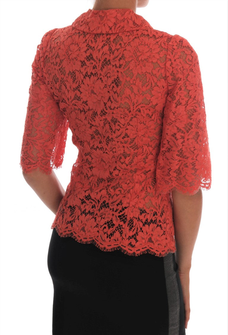 Dolce & Gabbana orange blouse with crystal buttons and floral lace-3