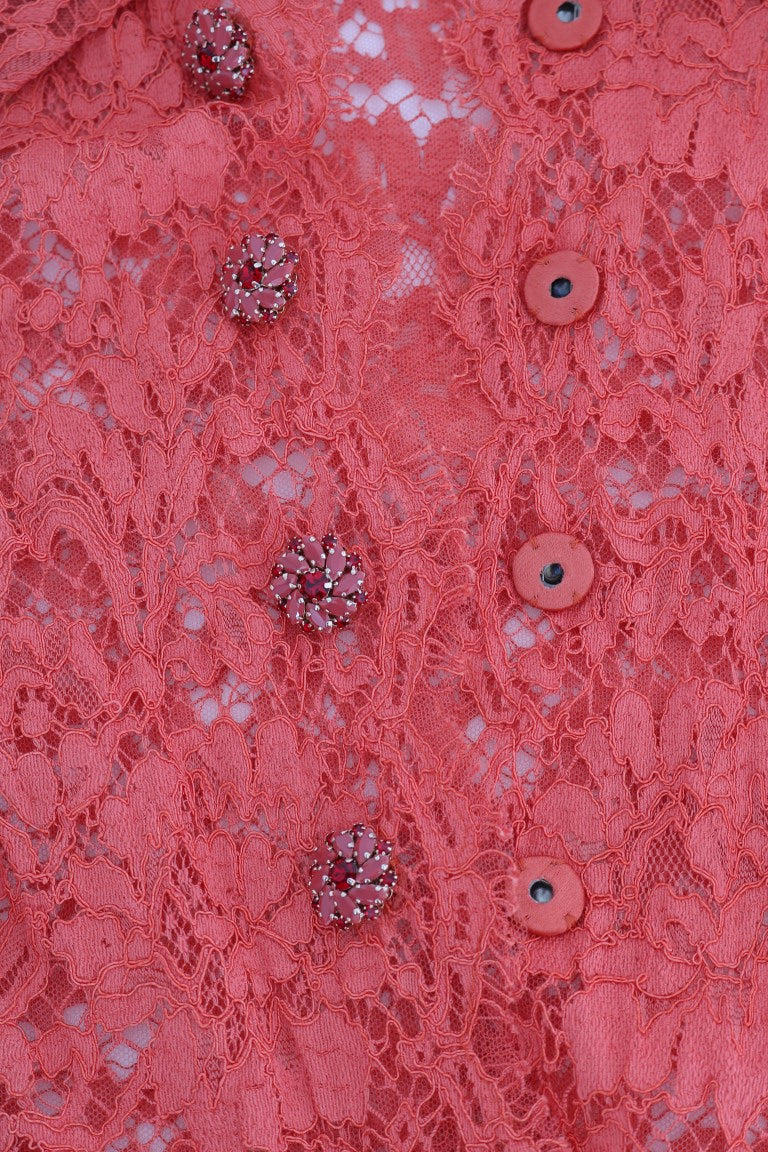 Dolce & Gabbana orange blouse with crystal buttons and floral lace-4