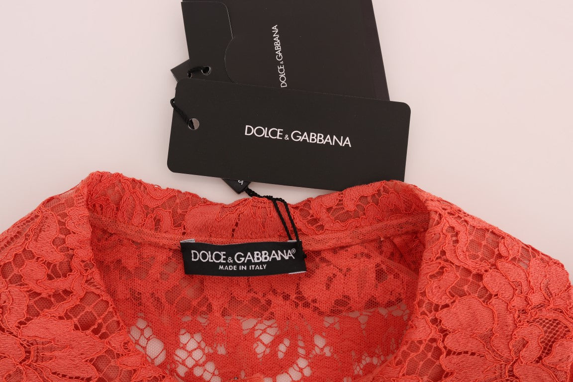 Dolce & Gabbana orange blouse with crystal buttons and floral lace-5