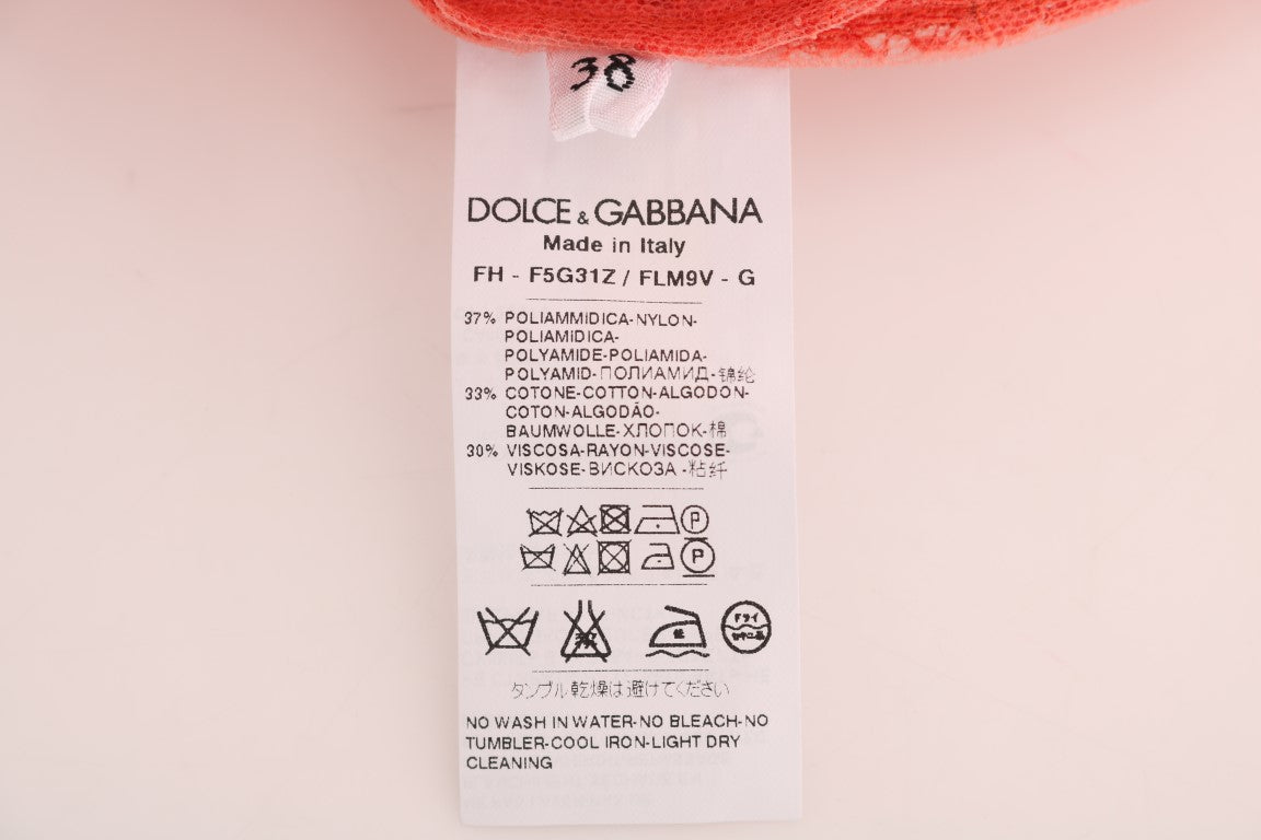 Dolce & Gabbana orange blouse with crystal buttons and floral lace-6