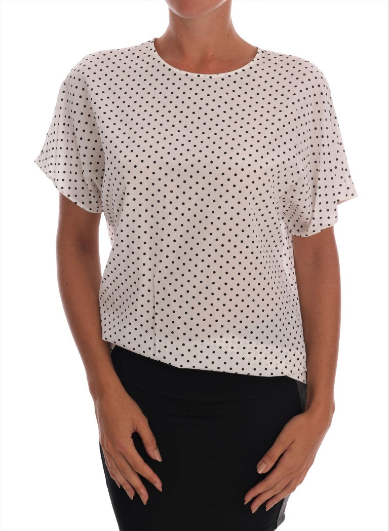 Dolce & Gabbana Weißes gepunktetes T-Shirt-Top aus Seide-1