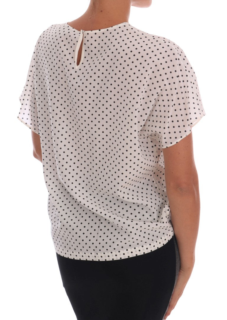 Dolce & Gabbana Weißes gepunktetes T-Shirt-Top aus Seide-3