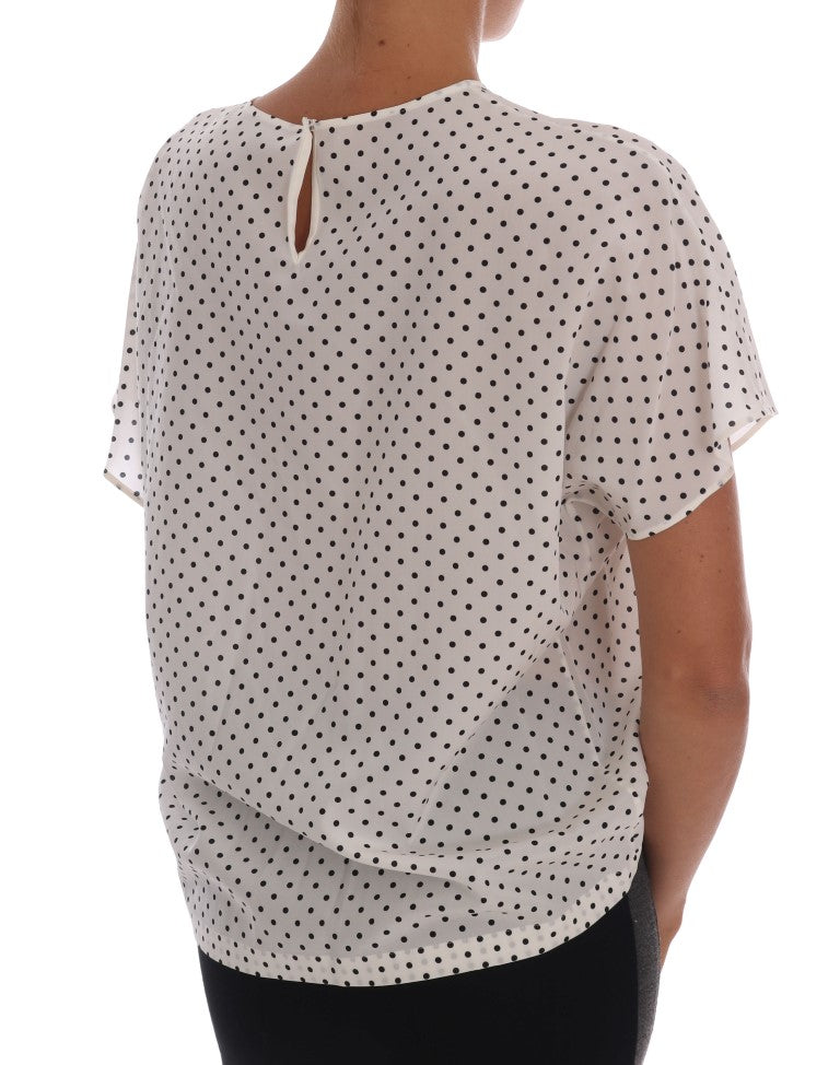 Dolce & Gabbana Weißes gepunktetes T-Shirt-Top aus Seide-4