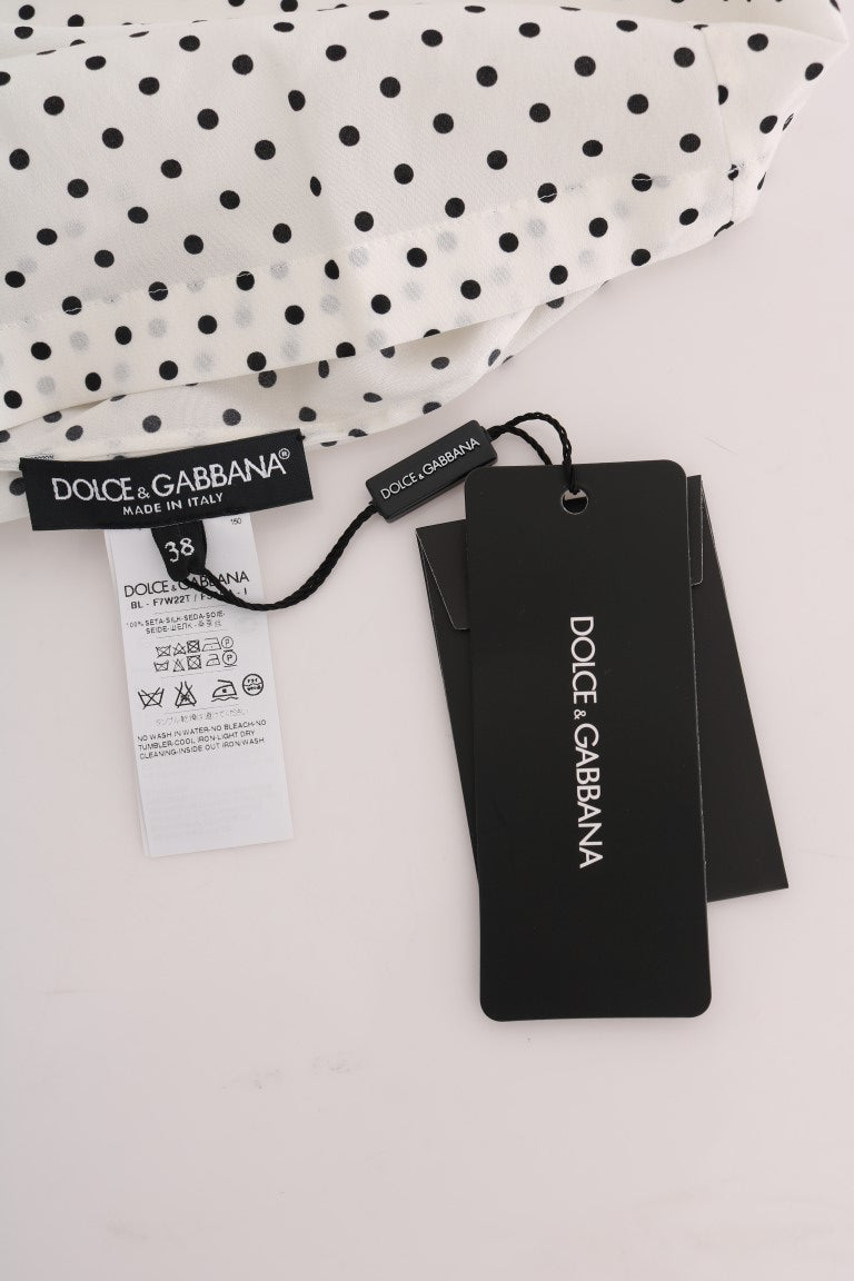 Dolce & Gabbana Weißes gepunktetes T-Shirt-Top aus Seide-6