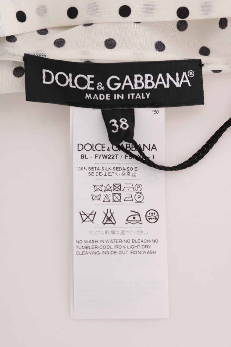 Dolce & Gabbana Weißes gepunktetes T-Shirt-Top aus Seide-7