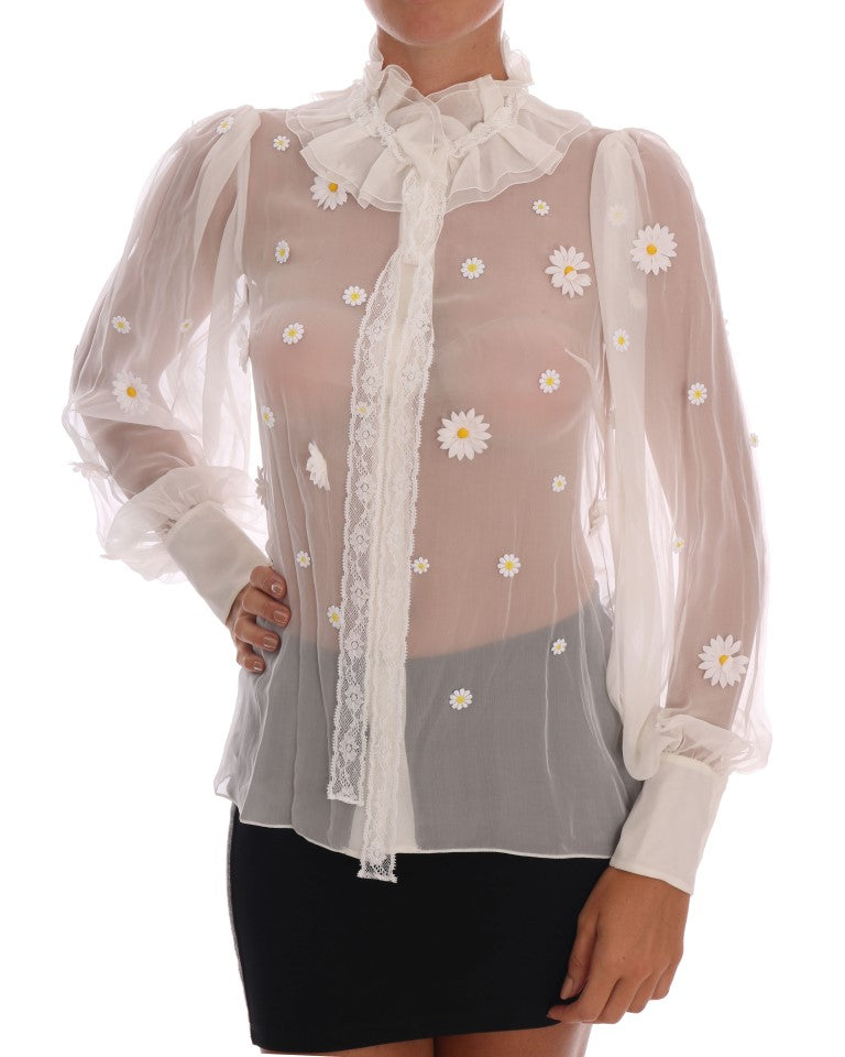 Dolce & Gabbana white silk shirt with daisy appliqués-1