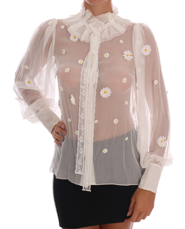 Dolce & Gabbana white silk shirt with daisy appliqués-2