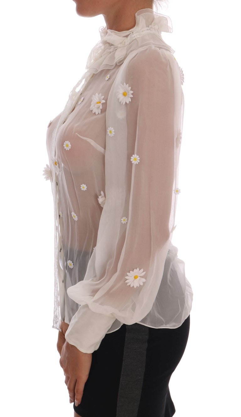Dolce & Gabbana white silk shirt with daisy appliqués-3