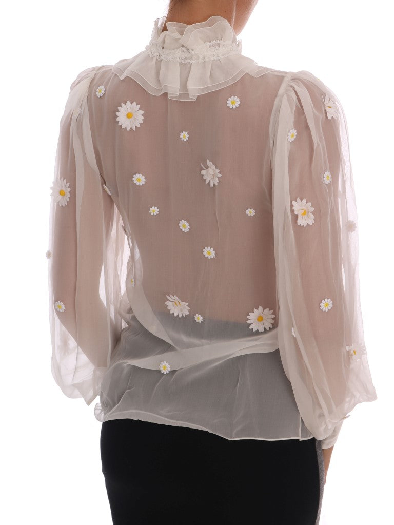 Dolce & Gabbana white silk shirt with daisy appliqués-4