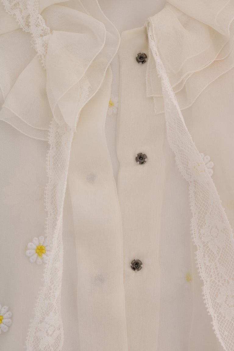 Dolce & Gabbana white silk shirt with daisy appliqués-6