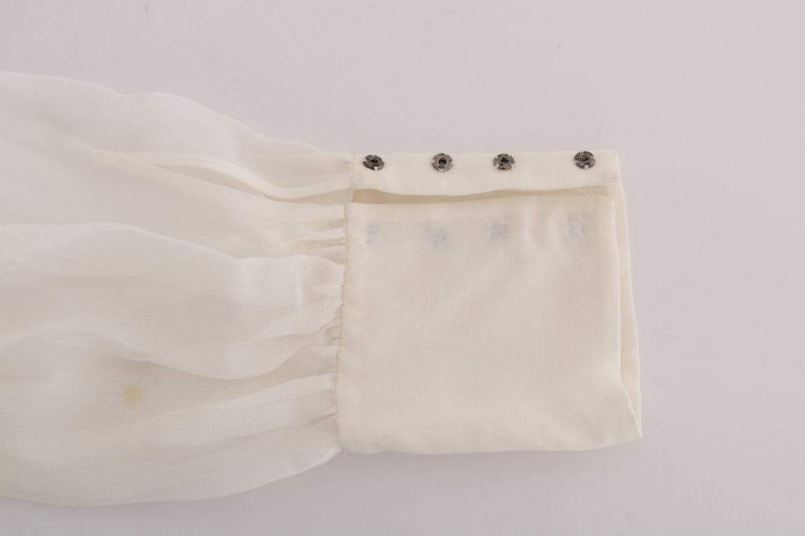 Dolce & Gabbana white silk shirt with daisy appliqués-7